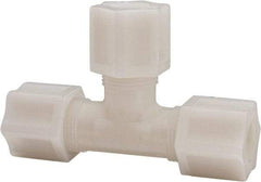 Made in USA - 1/2" Tube OD, Acetal/Celcon Plastic Compression Tube Union Tee - 220°F Max, Plastic Grip - Benchmark Tooling