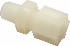 Made in USA - 3/8" Tube OD, Kynar Plastic Compression Tube Male Connector - 1/4 NPT Pipe, 275°F Max, Plastic Grip - Benchmark Tooling