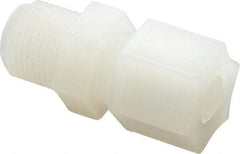 Made in USA - 3/8" Tube OD, Kynar Plastic Compression Tube Male Connector - 3/8 NPT Pipe, 275°F Max, Plastic Grip - Benchmark Tooling
