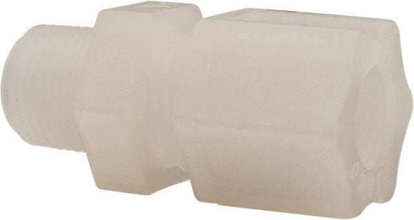 Made in USA - 1/2" Tube OD, Kynar Plastic Compression Tube Male Connector - 3/8 NPT Pipe, 275°F Max, Plastic Grip - Benchmark Tooling