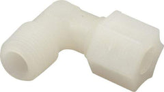 Made in USA - 3/8" Tube OD, Kynar Plastic Compression Tube Male Elbow - 3/8 NPT Pipe, 275°F Max, Plastic Grip - Benchmark Tooling