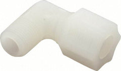 Made in USA - 1/2" Tube OD, Kynar Plastic Compression Tube Male Elbow - 3/8 NPT Pipe, 275°F Max, Plastic Grip - Benchmark Tooling