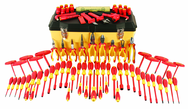 80 Piece - Insulated Tool Set with Pliers; Cutters; Nut Drivers; Screwdrivers; T Handles; Knife; Sockets & 3/8" Drive Ratchet w/Extension; Adjustable Wrench; Ruler - Benchmark Tooling