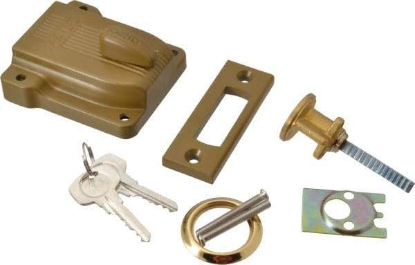 Yale - 1-1/8 to 2-1/4" Door Thickness, Brass Lacquer Finish, 112F Rimlock Deadbolt - Rim Cylinder - Benchmark Tooling