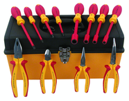 12 Piece - Insulated Pliers; Cutters; Slotted & Phillips Screwdrivers; Nut Drivers in Tool Box - Benchmark Tooling
