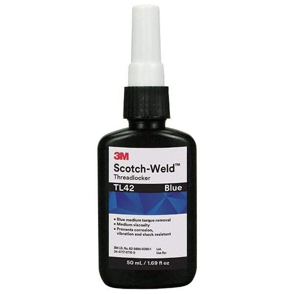 3M - 250 mL Bottle, Blue, Medium Strength Liquid Threadlocker - Series TL42, 24 hr Full Cure Time, Hand Tool Removal - Benchmark Tooling