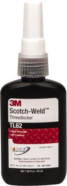 3M - 50 mL Bottle, Red, Medium Strength Liquid Threadlocker - Series TL62, 24 hr Full Cure Time, Hand Tool, Heat Removal - Benchmark Tooling