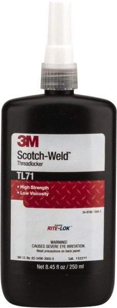 3M - 250 mL, Red, High Strength Liquid Threadlocker - Series TL71, 24 hr Full Cure Time, Hand Tool, Heat Removal - Benchmark Tooling