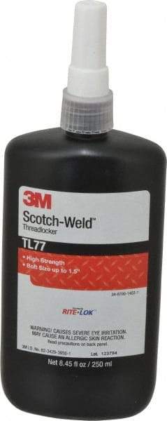 3M - 250 mL, Red, High Strength Liquid Threadlocker - Series TL77, 24 hr Full Cure Time, Hand Tool, Heat Removal - Benchmark Tooling