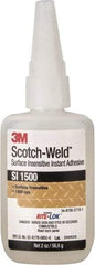 3M - 2 oz Bottle Clear Instant Adhesive - Series SI1500, 5 to 60 sec Working Time, 24 hr Full Cure Time, Bonds to Cardboard, Ceramic, Fabric, Fiberglass, Foam, Glass, Leather, Metal, Paper, Plastic, Rubber, Vinyl & Wood - Benchmark Tooling