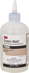 3M - 1 Lb Bottle Clear Instant Adhesive - Series PR600, 4 to 25 sec Working Time, 24 hr Full Cure Time, Bonds to Cardboard, Ceramic, Fabric, Fiberglass, Foam, Glass, Leather, Metal, Paper, Plastic, Rubber, Vinyl & Wood - Benchmark Tooling