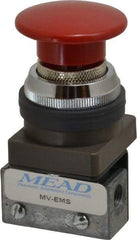 Mead - 1/8" NPT Emergency Stop Manual Valve - 3 Ports, 3-Way, 2-Position Detent, Emergency Stop Push Button Red & Manual Return - Benchmark Tooling