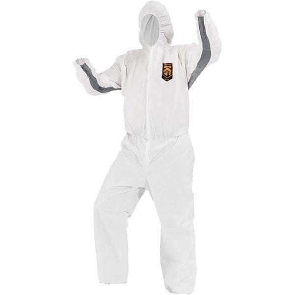 Disposable Coveralls: Size Large, SMS, Zipper Closure White, Serged Seam, Elastic Cuff, Elastic Ankle, ISO Non-Cleanroom Class