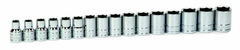 16 Piece - 1/2" Drive - Shallow 6 Point Socket Set on Clip Rail Metric - Benchmark Tooling