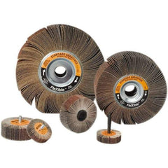 Standard Abrasives - 1" Diam x 1" Face Width, Medium Aluminum Oxide Coated Mounted Flap Wheel - 1/4-20 Threaded Mount, 60 Grit, 30,000 Max RPM - Benchmark Tooling