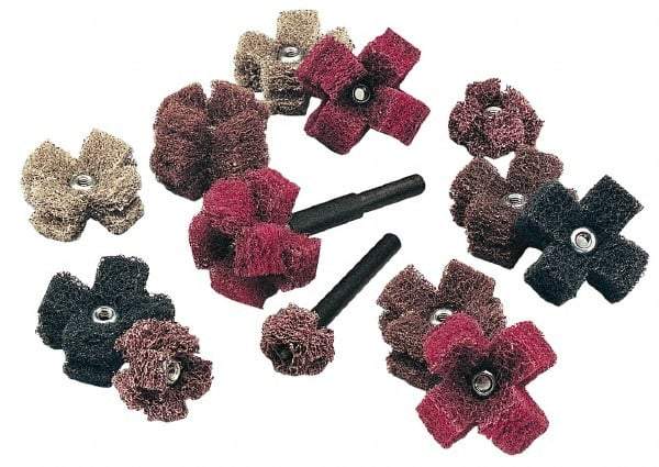 Standard Abrasives - 1-1/2" Diam Medium Density Cross Buff - 2 Plys, 8-32 Thread, Coarse Grade, 20,000 Max RPM - Benchmark Tooling