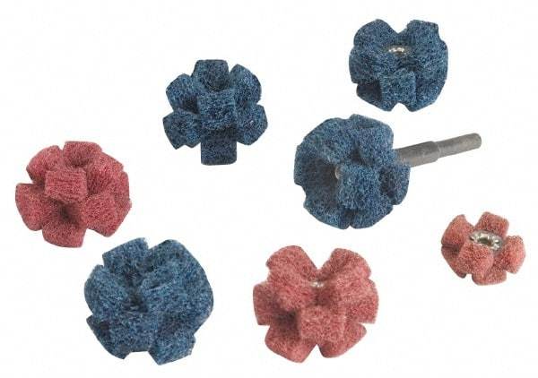 Standard Abrasives - 12 Piece Deburring Kit - 1-1/2" Diam Aluminum Oxide & Silicon Carbide, Medium & Very Fine Grade, Mandrel Connection, Shank Included - Benchmark Tooling