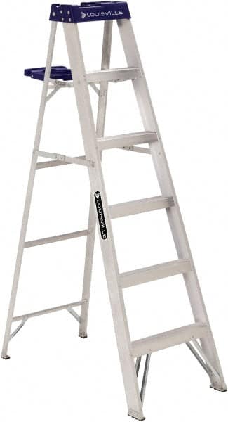 Louisville - 5 Steps, 6' High, Type I Rating, Aluminum Step Ladder - Benchmark Tooling