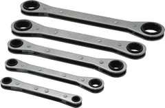 Lang - 5 Piece, 1/4 to 7/8", 12 Point, Ratcheting Box Wrench Set - Inch System of Measurement, Chrome Finish, Comes in Vinyl Roll - Benchmark Tooling