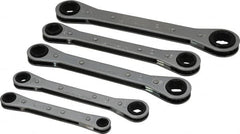 Lang - 5 Piece, 7 to 17mm, Ratcheting Box Wrench Set - Metric System of Measurement, Chrome Finish, Comes in Vinyl Roll - Benchmark Tooling