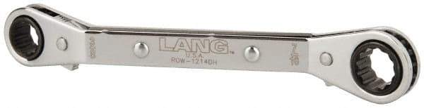 Lang - 3/8" x 7/16" 12 Point Reversible Ratcheting Offset Box Wrench - Double End, 5-7/16" OAL, Steel, 25° Offset - Benchmark Tooling