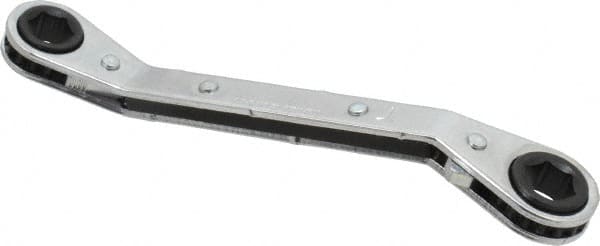 Lang - 9mm x 10mm 12 Point Reversible Ratcheting Offset Box Wrench - 5-7/16" OAL, Steel, 25° Offset - Benchmark Tooling