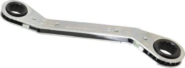 Lang - 15mm x 17mm 12 Point Reversible Ratcheting Offset Box Wrench - 8" OAL, Steel, 25° Offset - Benchmark Tooling