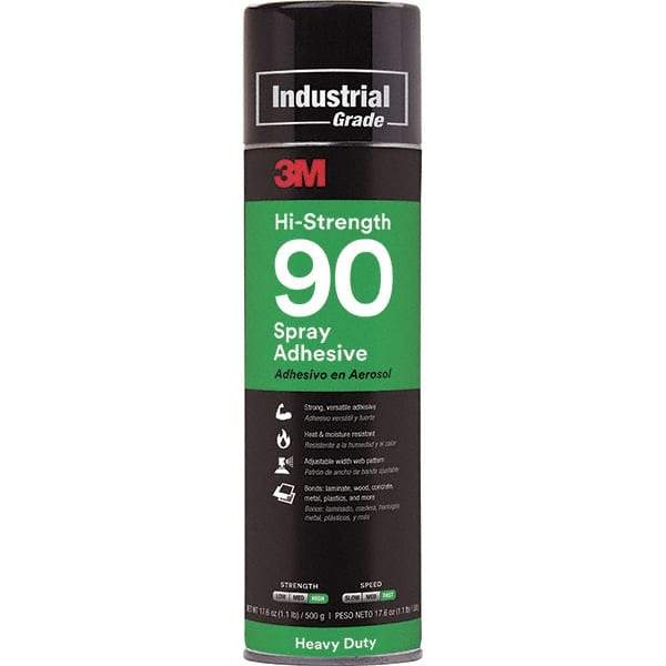 3M - 24 oz Aerosol Clear Spray Adhesive - High Tack, 250°F Heat Resistance, 23.6 Sq Ft Coverage, High Strength Bond, 10 min Max Bonding Time, Flammable, Series High-Strength 90 - Benchmark Tooling