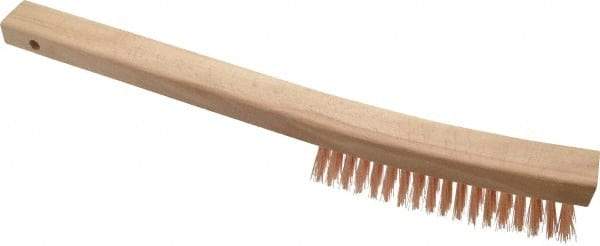 Ampco - 4 Rows x 19 Columns Bronze Curve-Handle Wire Brush - 13-3/4" OAL, 1-1/8" Trim Length, Wood Curved Handle - Benchmark Tooling