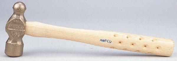 Ampco - 1-1/2 Lb Head Bronze Nonsparking Ball Pein Hammer - Hickory Handle - Benchmark Tooling