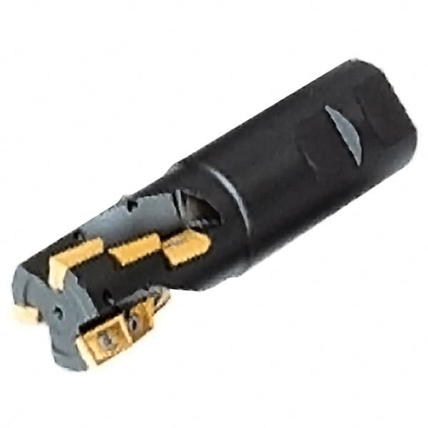 Iscar - 1-1/4" Cut Diam, 1.44" Max Depth of Cut, 1-1/4" Shank Diam, 4.3" OAL, Indexable Square Shoulder Helical End Mill - 3M AXKT 1304... Inserts, Weldon Shank, Series Mill2000 - Benchmark Tooling