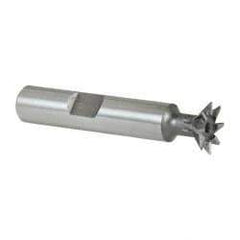 Keo - 1/2" Diam x 1/8" Width of Cut, 45° Included Angle, High Speed Steel Dovetail Cutter - 3/8" Shank Diam, 1-11/16" Shank Length, 2-1/8" Overall Length, Weldon Flat, Uncoated - Benchmark Tooling