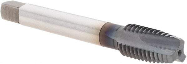 OSG - M12x1.75 Metric Coarse, 3 Flute, TiCN Finish, Powdered Metal Spiral Point Tap - Plug Chamfer, Right Hand Thread, 3-3/8" OAL, 1-21/32" Thread Length, 0.367" Shank Diam, 6H Class of Fit - Exact Industrial Supply