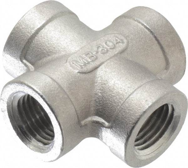 Merit Brass - 1/4" Grade 304 Stainless Steel Pipe Cross - FNPT End Connections, 150 psi - Benchmark Tooling