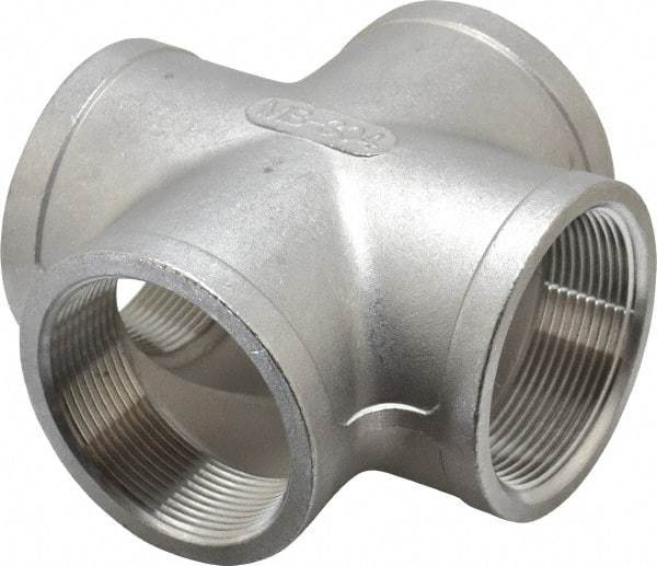 Merit Brass - 2" Grade 304 Stainless Steel Pipe Cross - FNPT End Connections, 150 psi - Benchmark Tooling