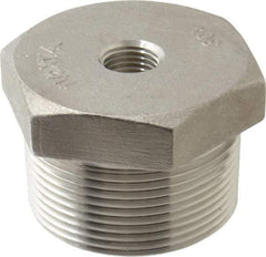 Merit Brass - 1-1/2 x 1/4" Grade 304 Stainless Steel Pipe Hex Bushing - MNPT x FNPT End Connections, 150 psi - Benchmark Tooling
