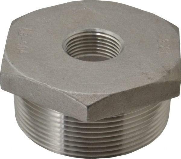 Merit Brass - 3 x 1" Grade 304 Stainless Steel Pipe Hex Bushing - MNPT x FNPT End Connections, 150 psi - Benchmark Tooling