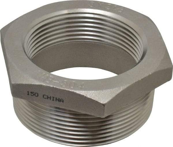 Merit Brass - 3 x 2-1/2" Grade 304 Stainless Steel Pipe Hex Bushing - MNPT x FNPT End Connections, 150 psi - Benchmark Tooling