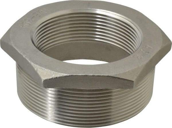 Merit Brass - 4 x 3" Grade 304 Stainless Steel Pipe Hex Bushing - MNPT x FNPT End Connections, 150 psi - Benchmark Tooling