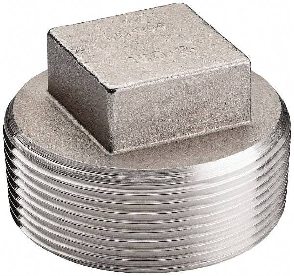 Merit Brass - 4" Grade 316 Stainless Steel Pipe Square Head Plug - MNPT End Connections, 150 psi - Benchmark Tooling