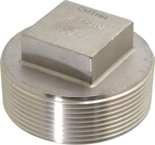 Merit Brass - 3" Grade 316 Stainless Steel Pipe Square Head Plug - MNPT End Connections, 150 psi - Benchmark Tooling