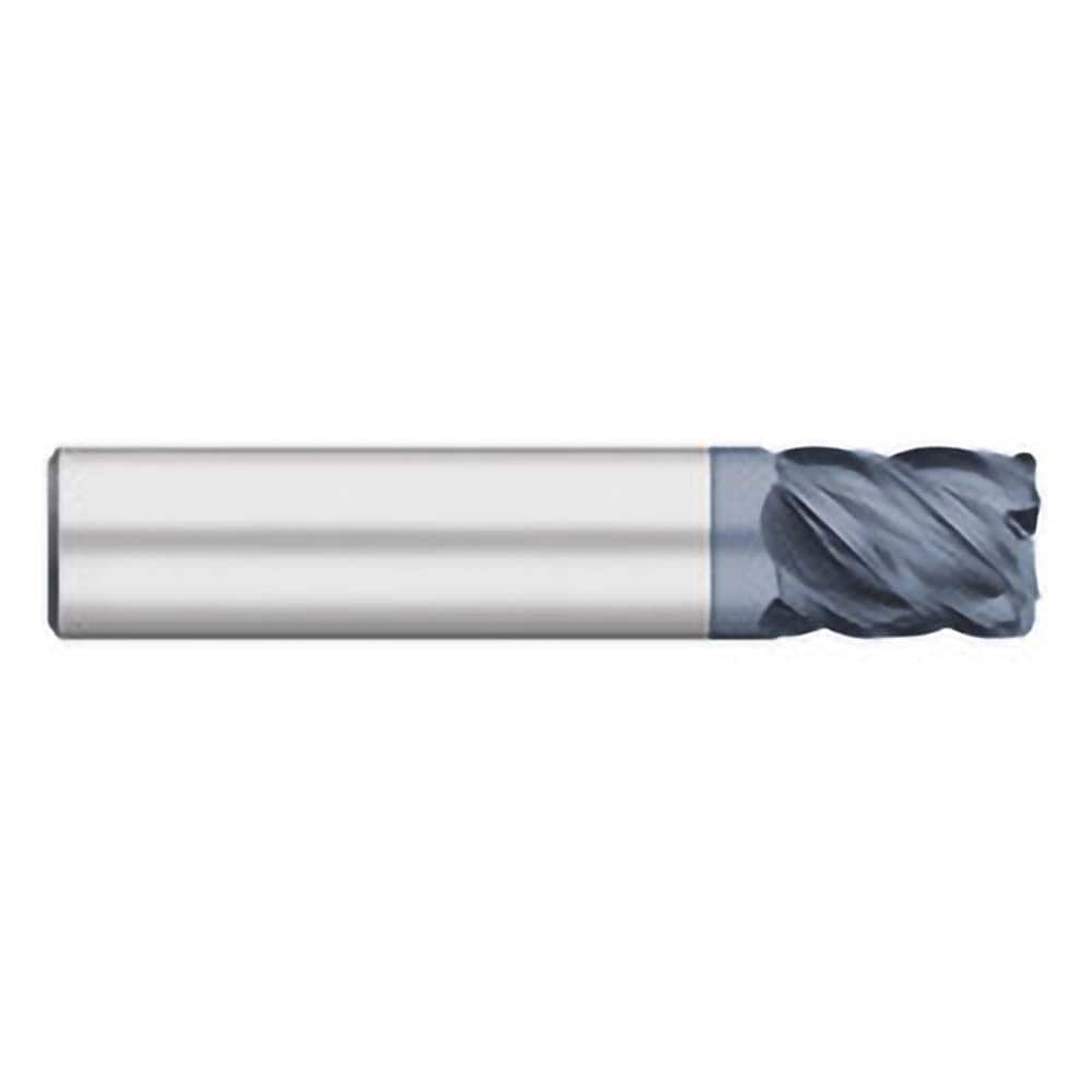 Corner Radius End Mill: 7/16″ Dia, 5/8″ LOC, 0.02″ Radius, 5 Flutes, Solid Carbide 2-1/2″ OAL, 7/16″ Shank Dia, 45 ° Helix, AlTiN Coated, Corner Radius End, Centercutting