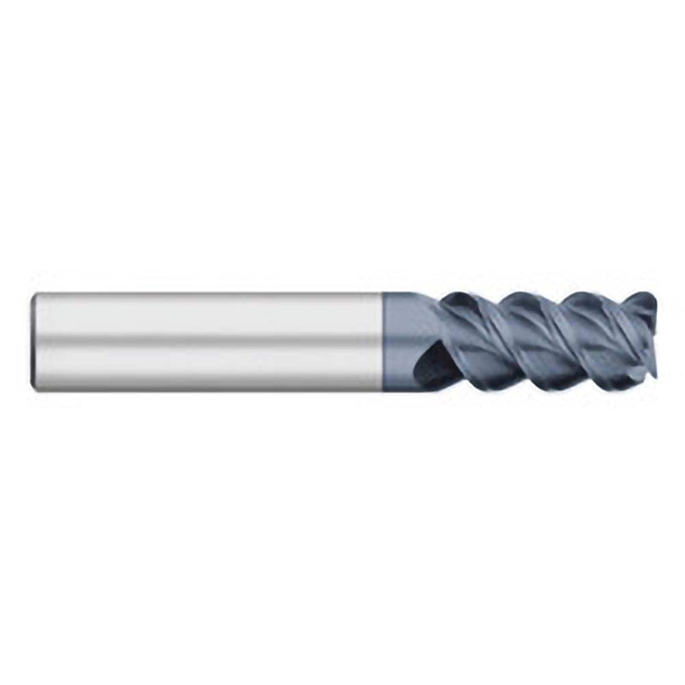 Corner Radius End Mill: 1/8″ Dia, 1/2″ LOC, 0.01″ Radius, 3 Flutes, Solid Carbide 1-1/2″ OAL, 1/8″ Shank Dia, 60 ° Helix, AlTiN Coated, Corner Radius End, Centercutting