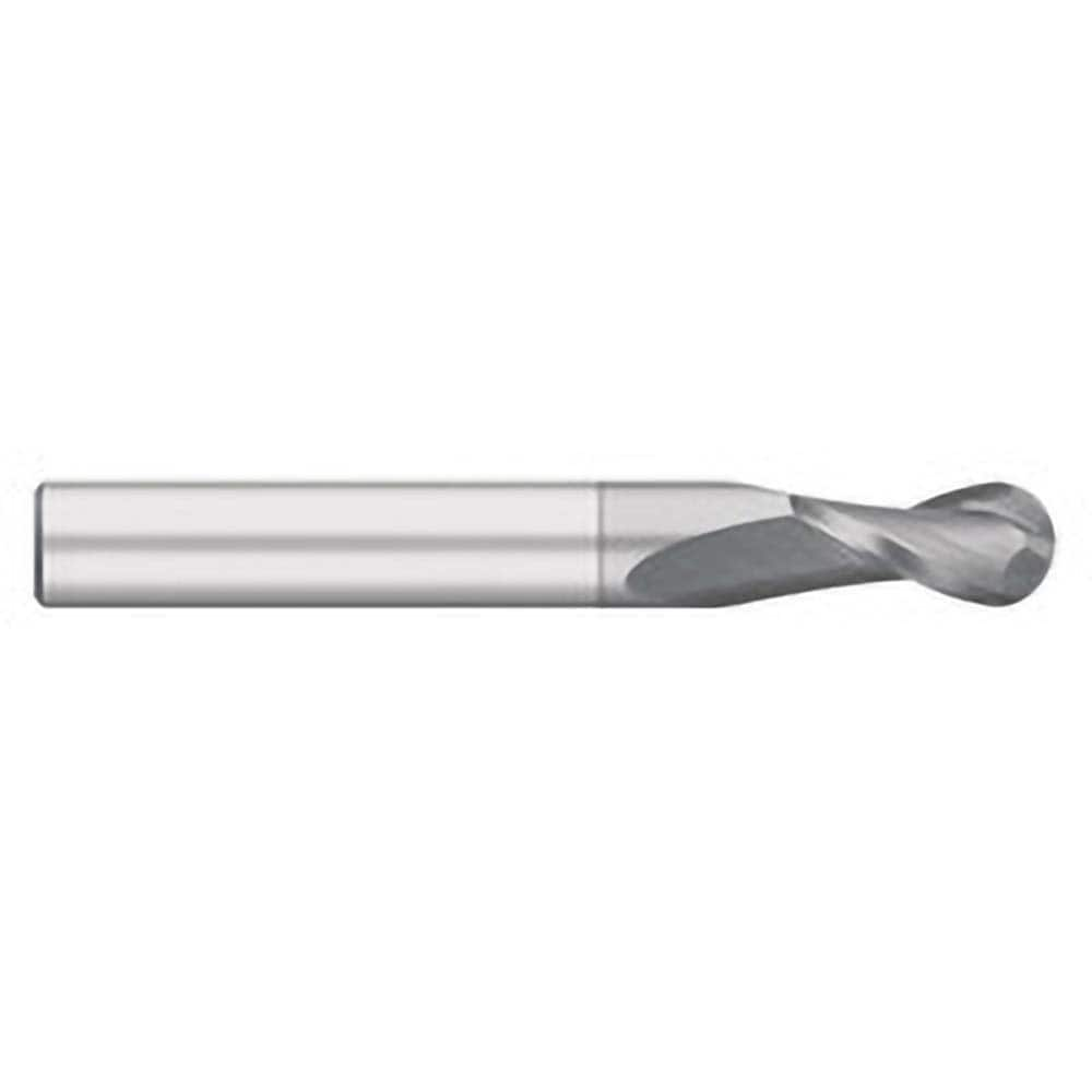 Ball End Mill: 0.3125″ Dia, 1.125″ LOC, 2 Flute, Solid Carbide 3″ OAL, 5/16″ Shank Dia, 30 ° Helix, TiCN Coated, Single End