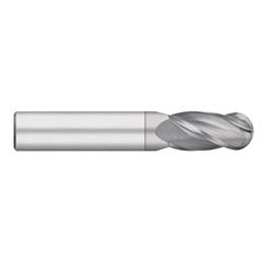 Ball End Mill: 0.5625″ Dia, 1.25″ LOC, 4 Flute, Solid Carbide 3-1/2″ OAL, 9/16″ Shank Dia, 30 ° Helix, TiCN Coated, Single End