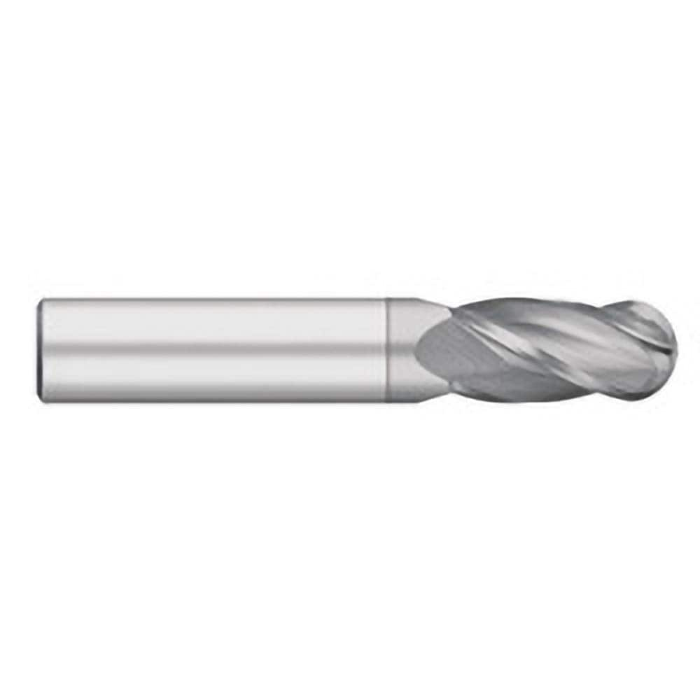 Ball End Mill: 1″ Dia, 1.5″ LOC, 4 Flute, Solid Carbide 4″ OAL, 1″ Shank Dia, 30 ° Helix, TiCN Coated, Single End