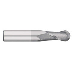 Titan USA - Ball End Mills; Mill Diameter (Decimal Inch): 0.1094 ; Number of Flutes: 2 ; Length of Cut (Inch): 3/8 ; Length of Cut (Decimal Inch): 0.3750 ; Material: Solid Carbide ; Overall Length (Inch): 1-1/2 - Exact Industrial Supply