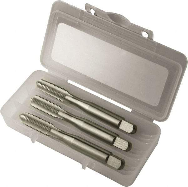 Vermont Tap & Die - #10-32 UNF, 4 Flute, Bottoming, Plug & Taper, Bright Finish, High Speed Steel Tap Set - Right Hand Cut, 2-3/8" OAL, 7/8" Thread Length, 2B Class of Fit, Series 3105 - Benchmark Tooling