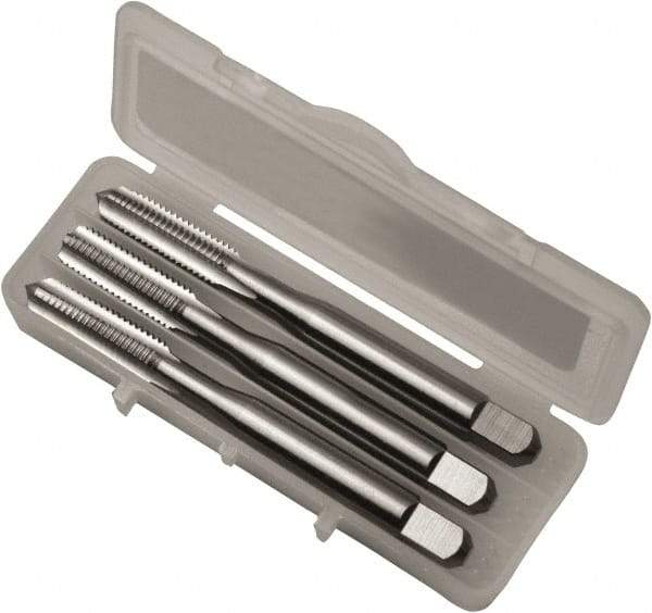 Vermont Tap & Die - #8-32 UNC, 4 Flute, Bottoming, Plug & Taper, Bright Finish, High Speed Steel Tap Set - Left Hand Cut, 53.98mm OAL, 3/4" Thread Length, Series 3105L - Benchmark Tooling