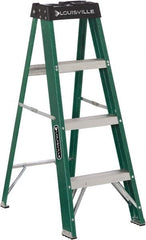 Louisville - 3 Steps, 4' High, Type II Rating, Fiberglass Step Ladder - Benchmark Tooling